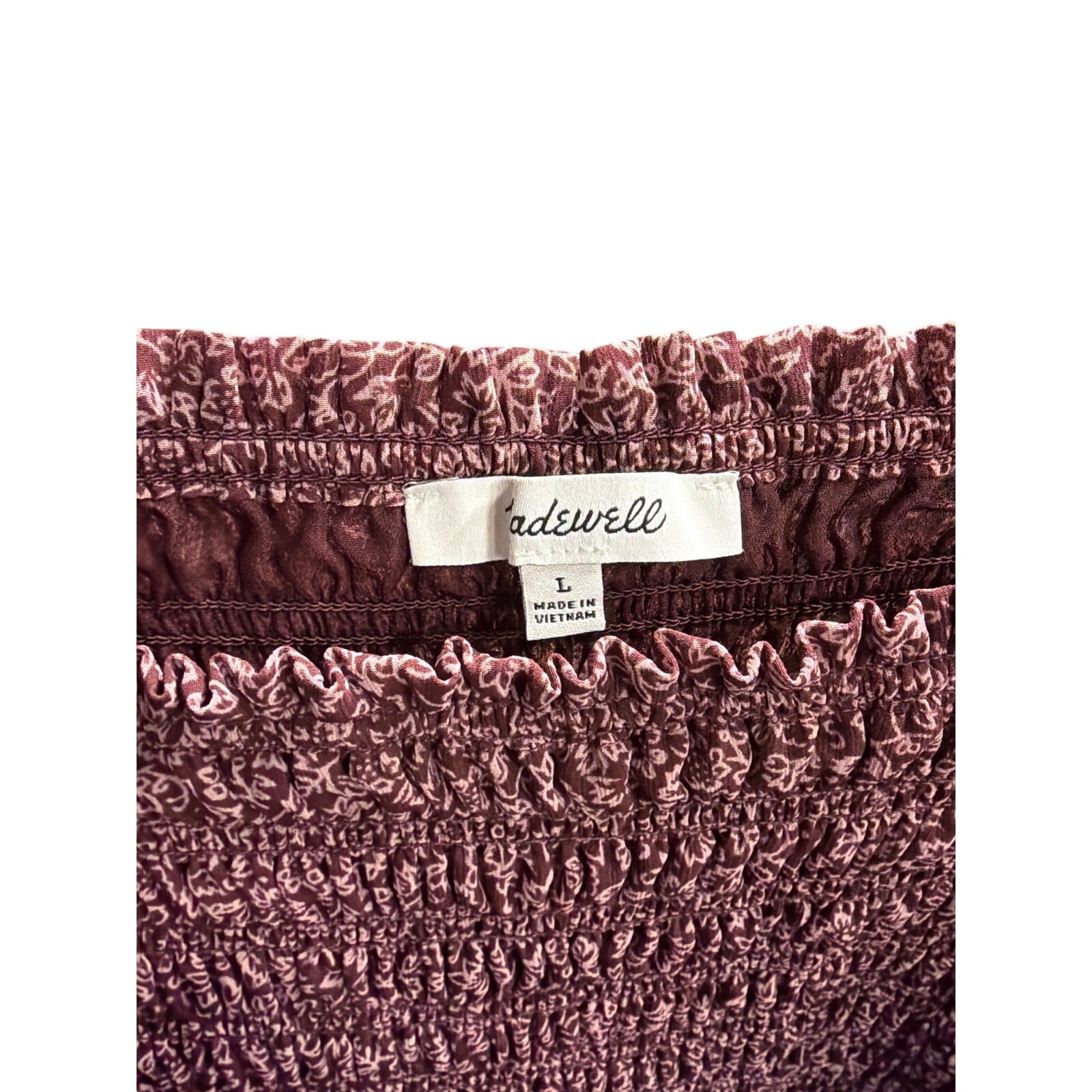Madewell Smocked Peasant Blouse Burgundy Boho Romantic Cottagecore L