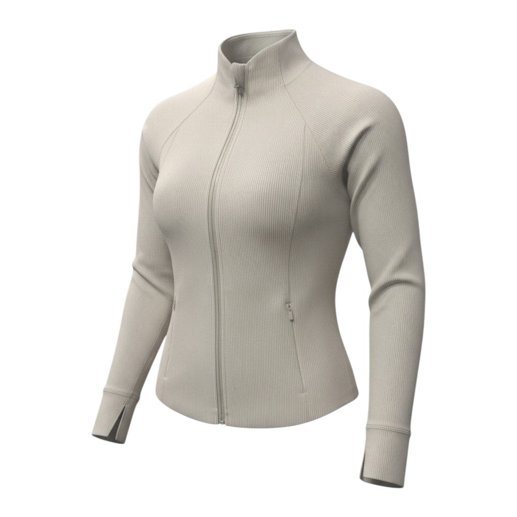 Athleta Salutation Jacket Beige Size M Full Zip Stretch Activewear