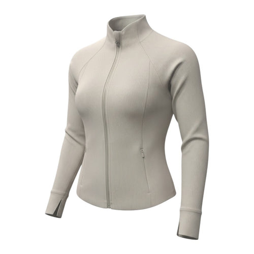 Athleta Salutation Jacket Beige Size M Full Zip Stretch Activewear