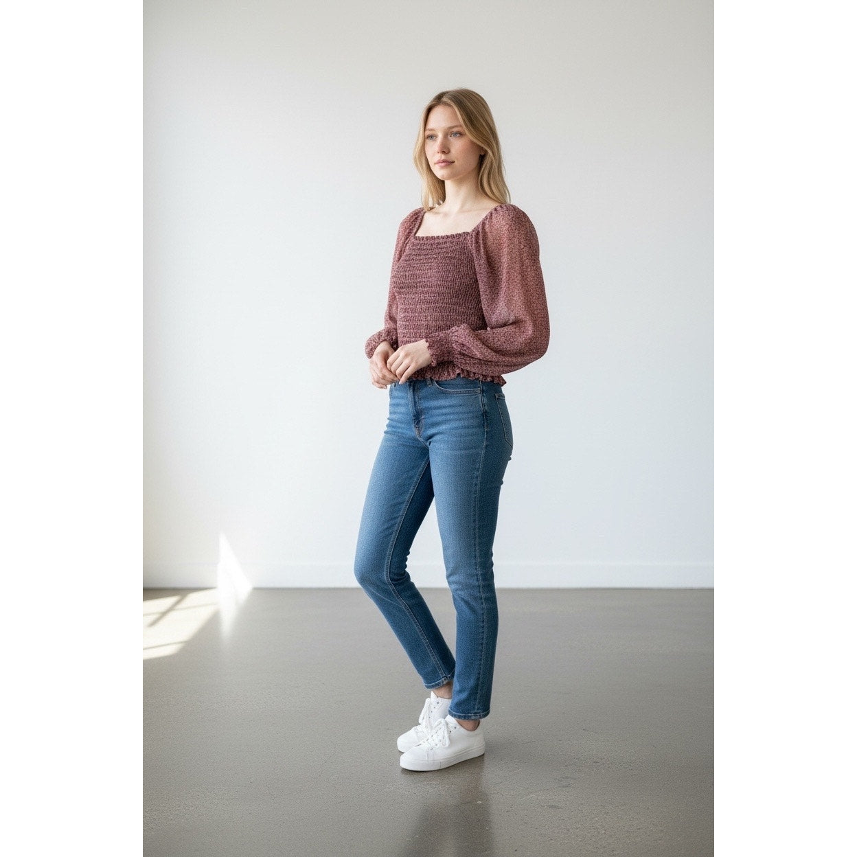 Madewell Smocked Peasant Blouse Burgundy Boho Romantic Cottagecore L