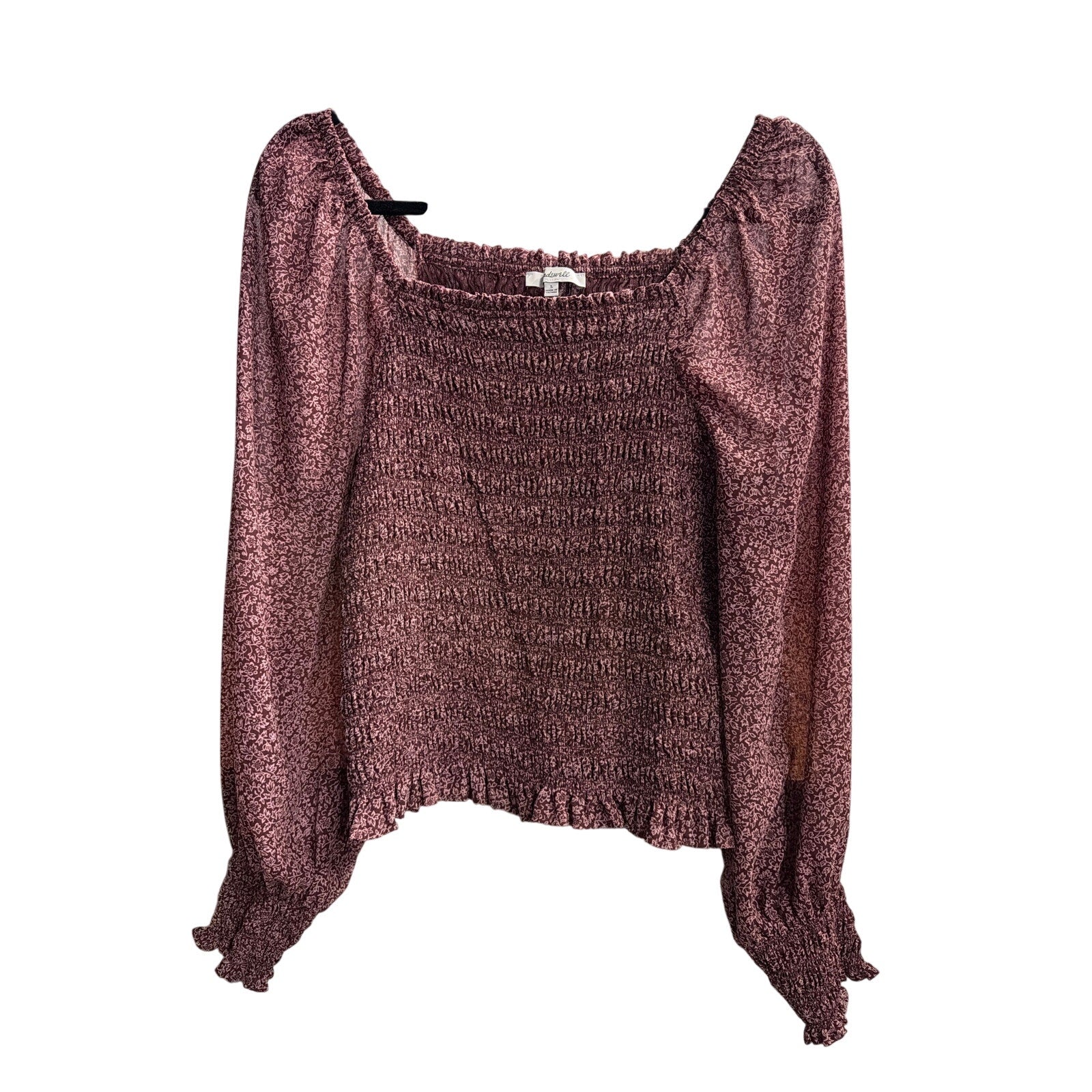 Madewell Smocked Peasant Blouse Burgundy Boho Romantic Cottagecore L