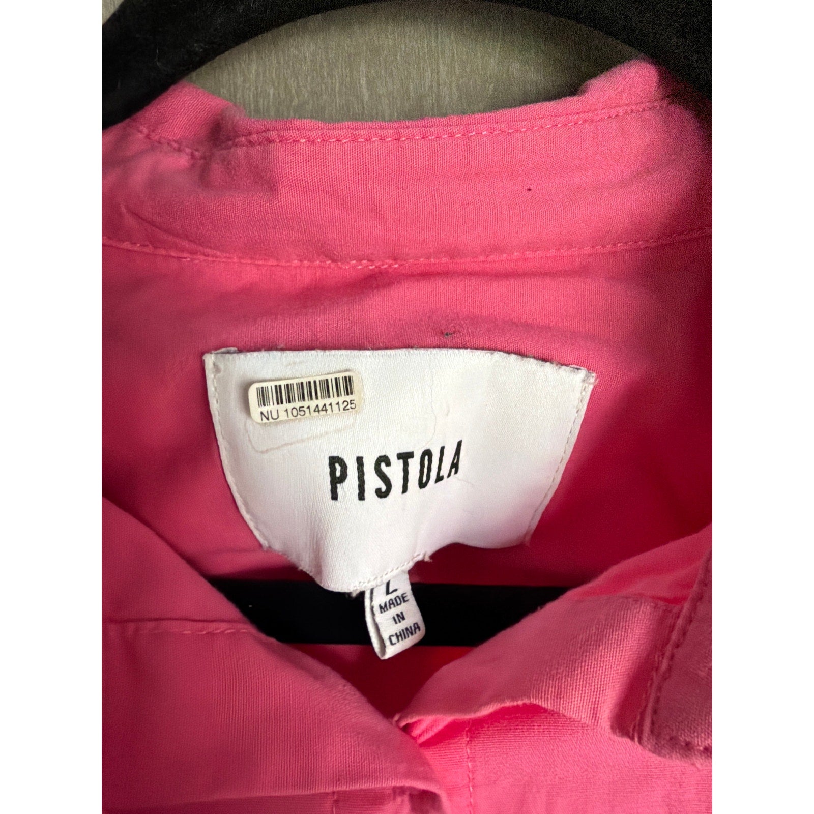 Pistola Pink Button Down Shirt Large Stretch Cotton Oversized