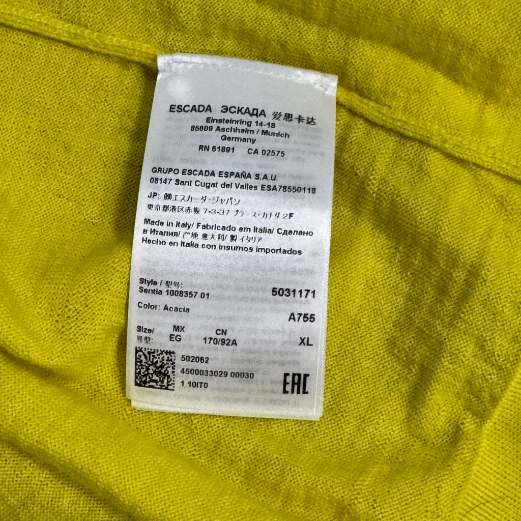 Escada Chartreuse Button Front Knit Cardigan Size L Made in Italy