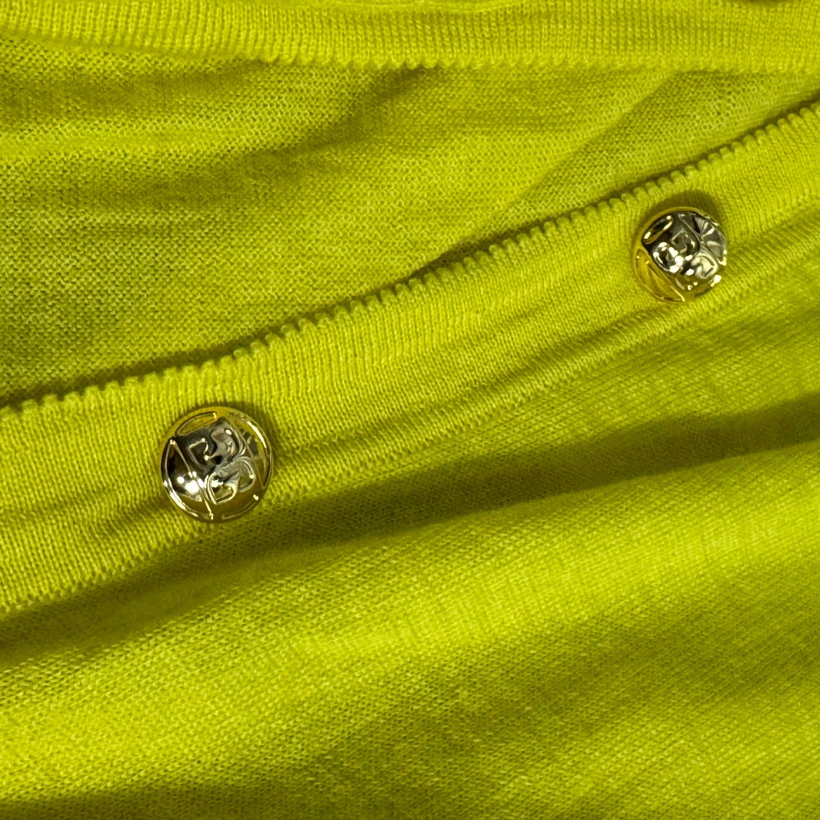 Escada Chartreuse Button Front Knit Cardigan Size L Made in Italy