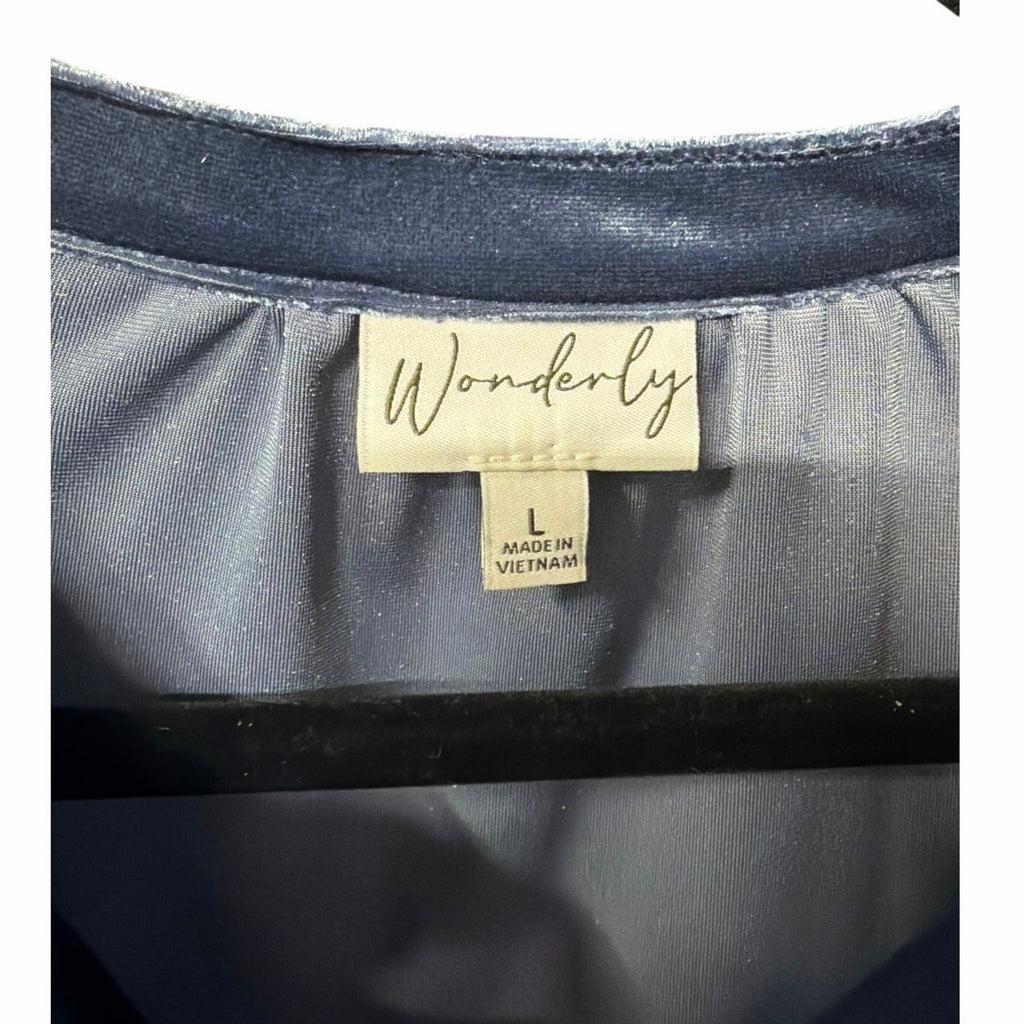 Wonderly Blue Velvet Tunic Dress Large Boho Romantic Effortless Airy