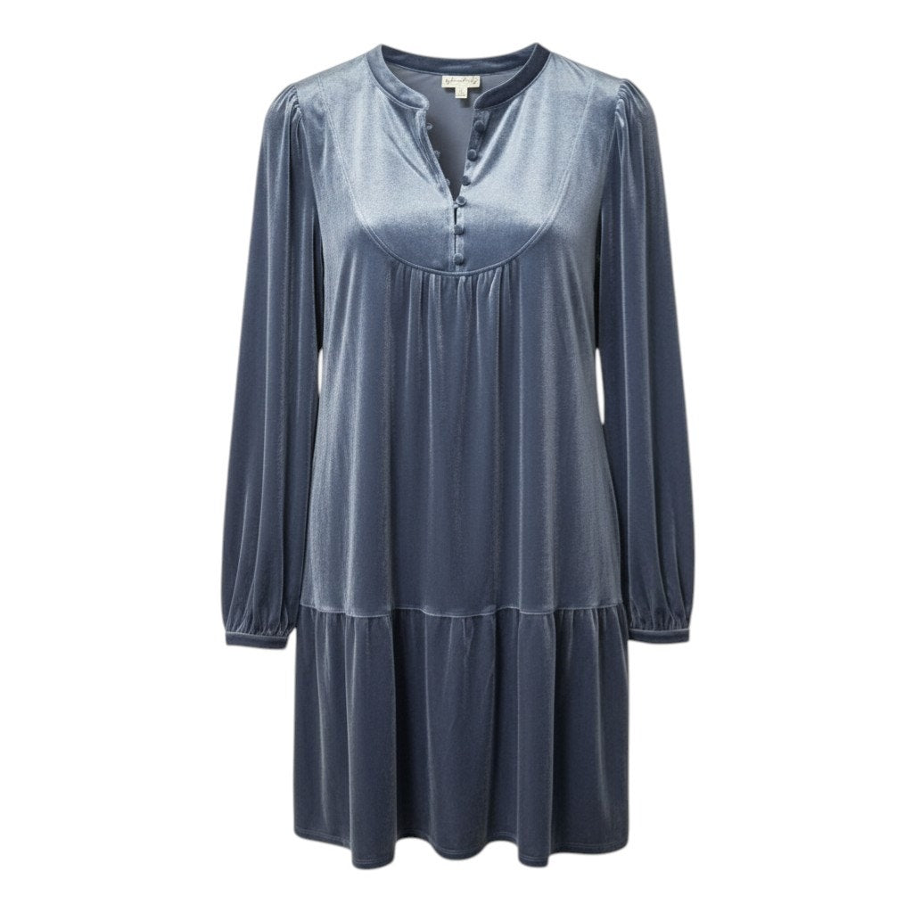 Wonderly Blue Velvet Tunic Dress Large Boho Romantic Effortless Airy