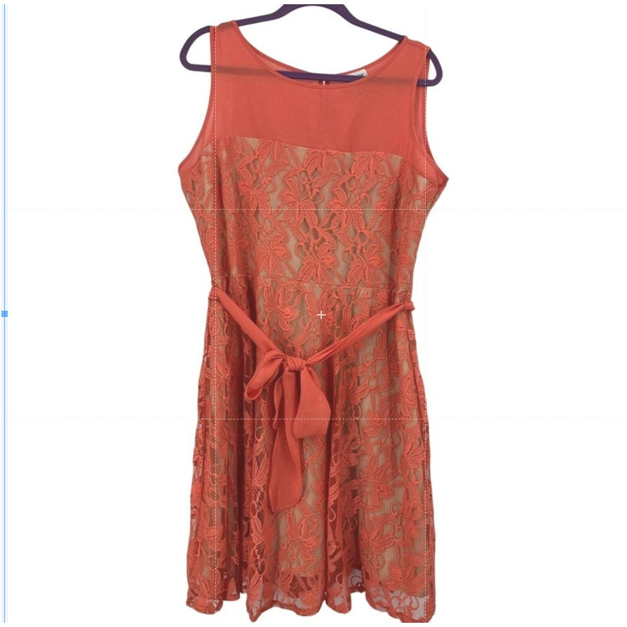 J Taylor Coral Lace Belted Dress Size 16 Spring Wedding Romantic
