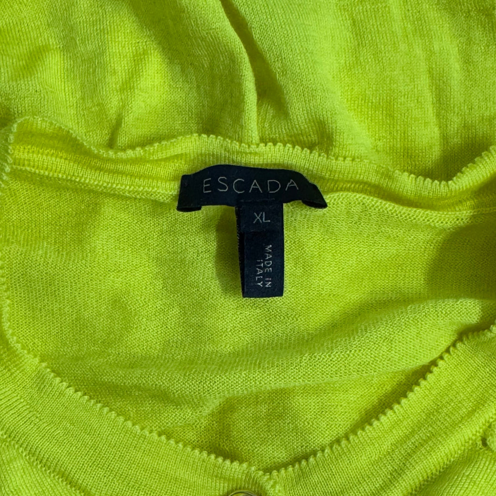 Escada Chartreuse Button Front Knit Cardigan Size L Made in Italy
