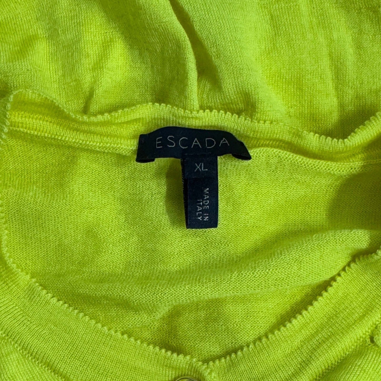 Escada Chartreuse Button Front Knit Cardigan Size L Made in Italy