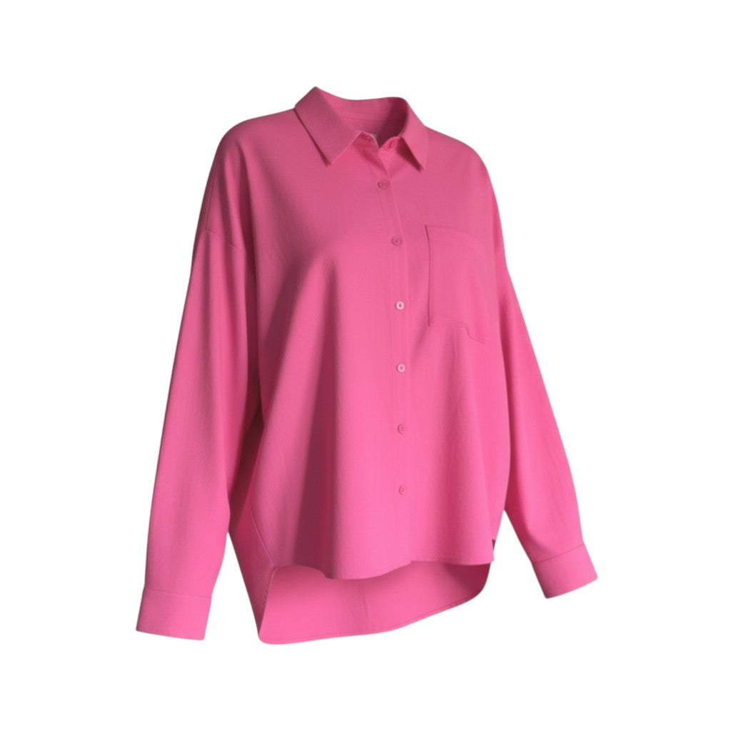 Pistola Pink Button Down Shirt Large Stretch Cotton Oversized