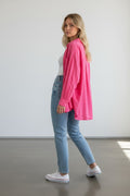 Pistola Pink Button Down Shirt Large Stretch Cotton Oversized