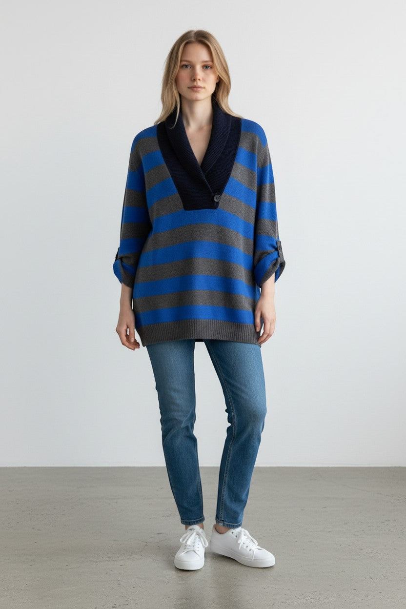 Gap Long Sleeve V-Neck Stripe 1/4 Sleeve Sweater NWT Women's SZ XXL
