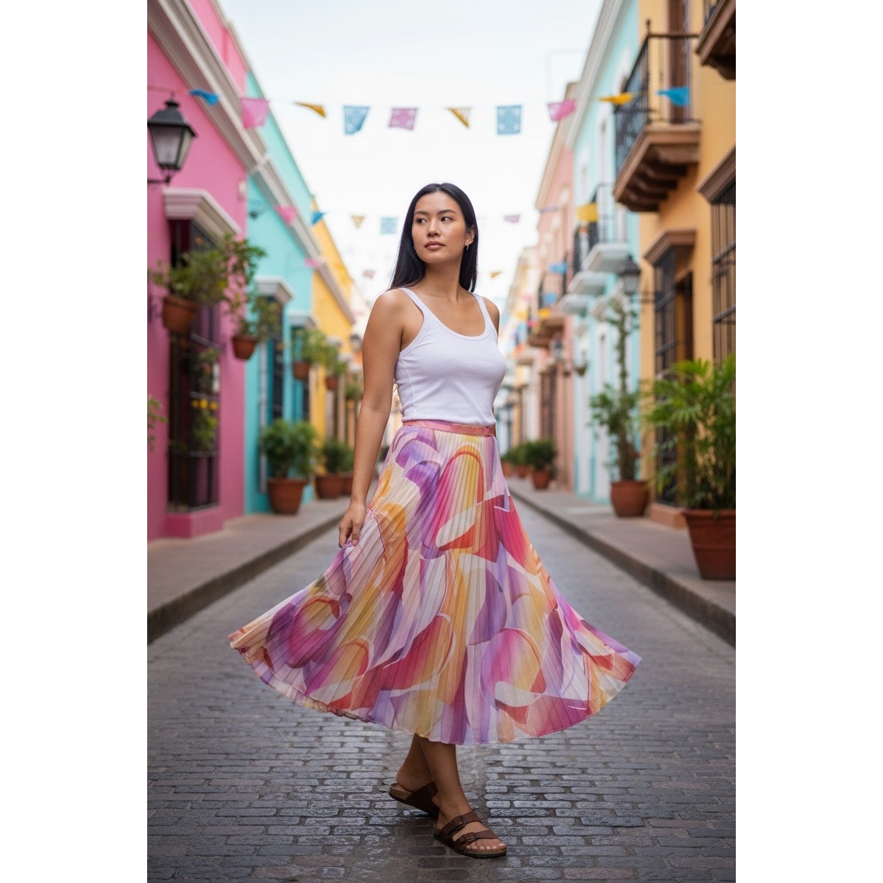 Robert Graham Romantic Coastal Chic Midi Skirt Old Money Style