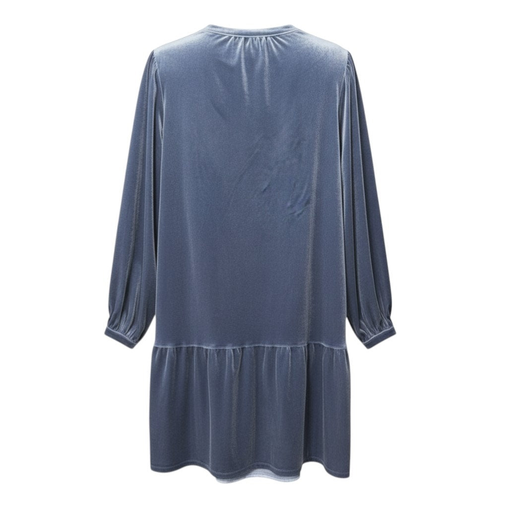 Wonderly Blue Velvet Tunic Dress Large Boho Romantic Effortless Airy