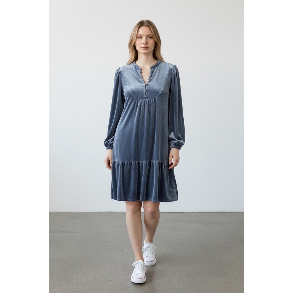 Wonderly Blue Velvet Tunic Dress Large Boho Romantic Effortless Airy