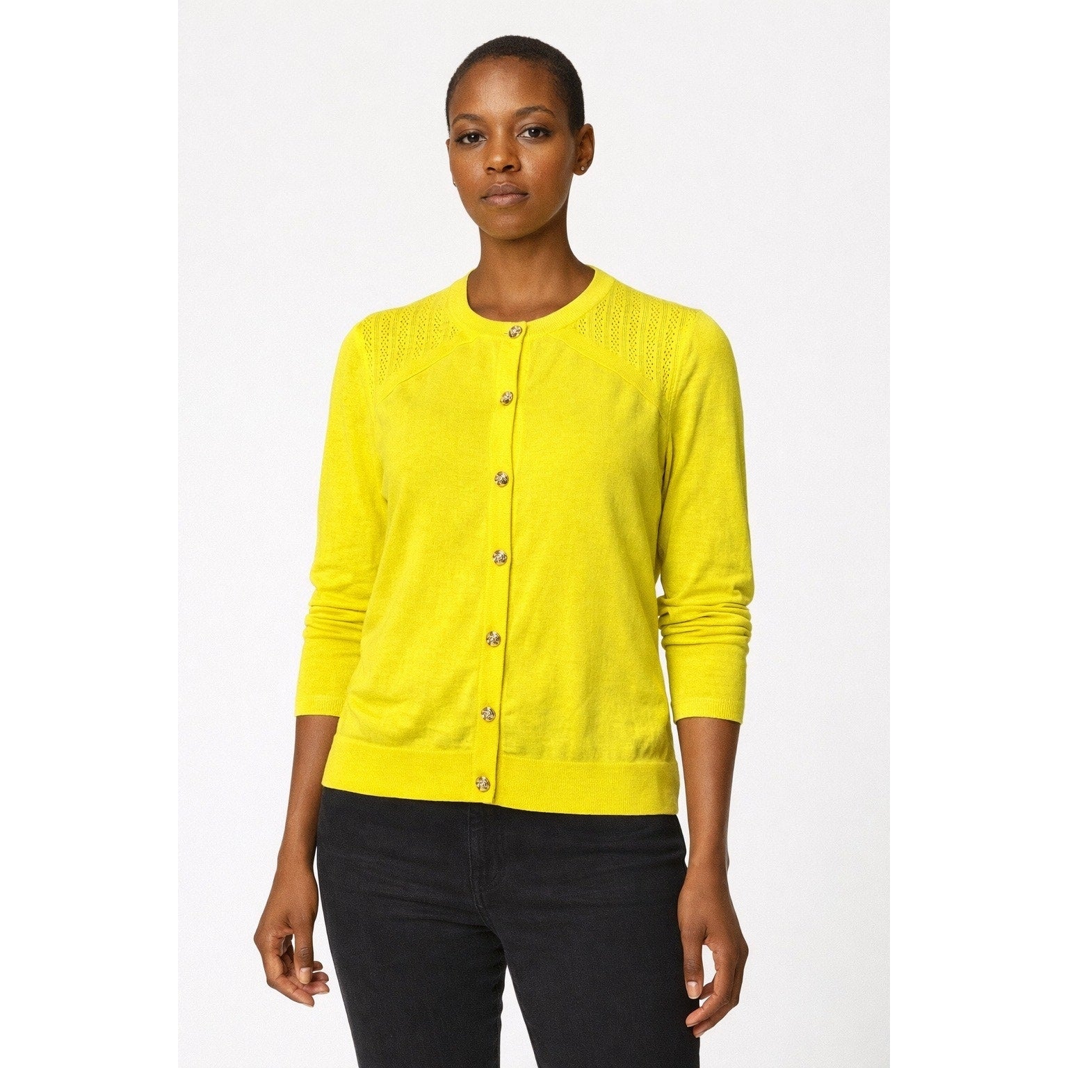 Escada Chartreuse Button Front Knit Cardigan Size L Made in Italy