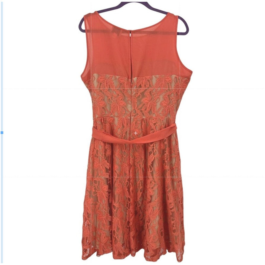 J Taylor Coral Lace Belted Dress Size 16 Spring Wedding Romantic