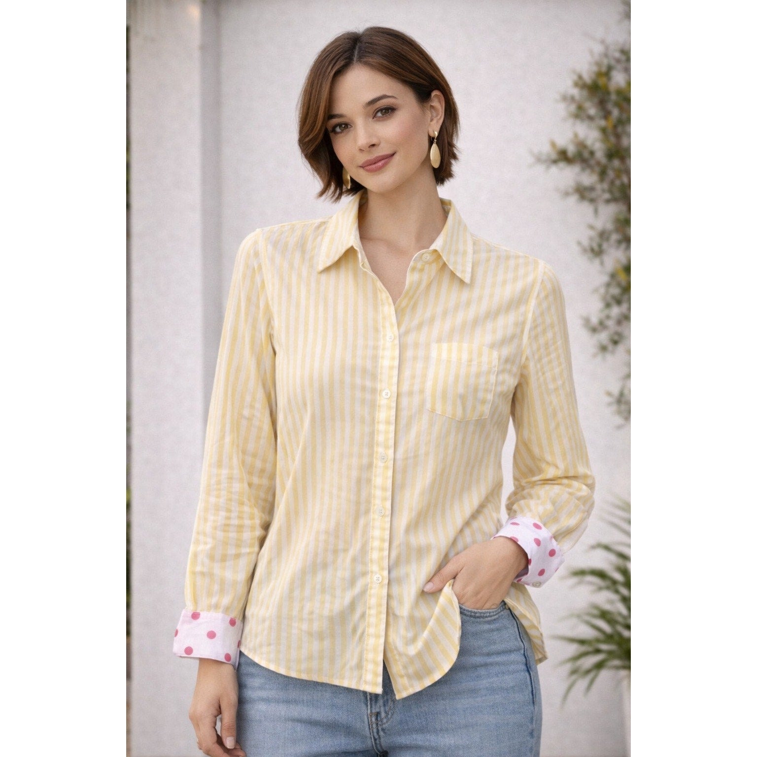 Boden Yellow Stripe Button Shirt Tailored Cotton Preppy Classic Sz 8R