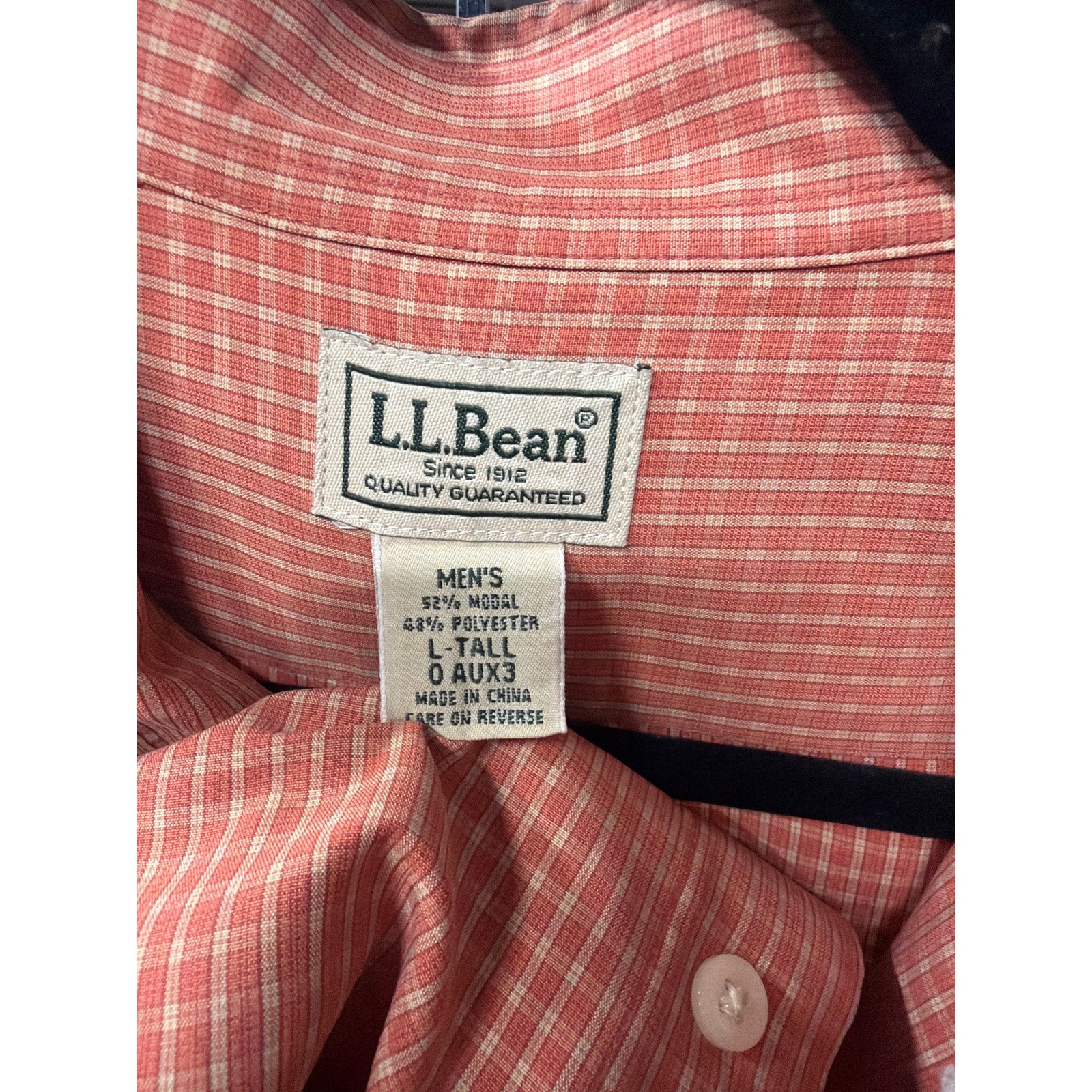 L.L.Bean Men’s Large Tall Button Shirt Modal Blend Rust Plaid Lightweight